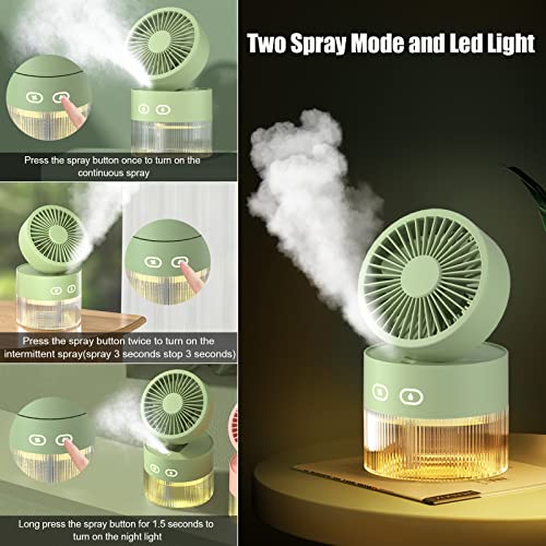 Driony Mini Desk Misting Fan, 1500Mah Portable Usb Rechargeable Battery Adjustable Foldable Table Fan With 3 Speed Wind, Nightlight, 350Ml Water Tank,2 Mist Spray Mode,5.2 Inch For Travel,Outdoor,Home #TOP3