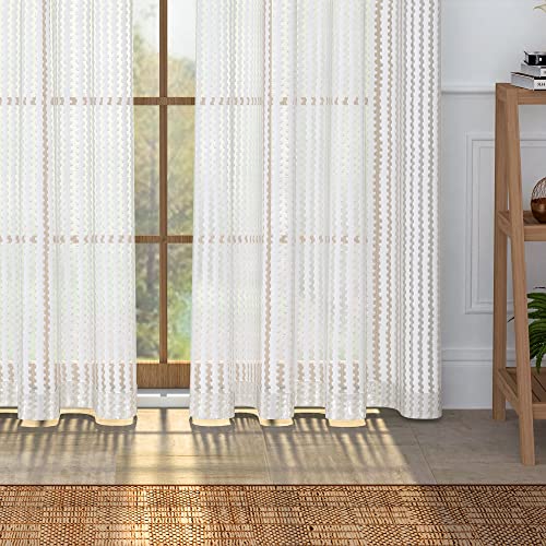Image of Story@Home Sheer Door Window Curtains Linen Look Semi Transparent Voile Grommet Elegance Curtains for Living, Bedroom Drapes 46 x 84 Inch Long, Set of 4 Panels (Snow White, Door - 7 feet)