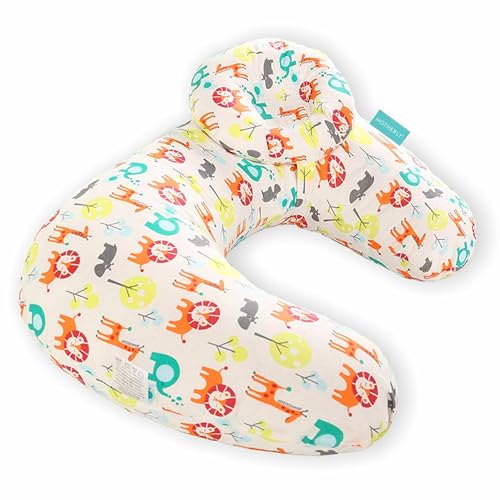 Image of Motherly Maternity Feeding Pillow for Newborn Baby with Detachable Cotton Cover & Convinient Side Pocket, Nursing Pillow with Extra Baby Head Pillow, Infant Support for Baby & Mom Cradle (Zoo)