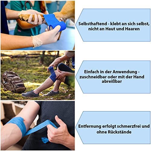 ALPIDEX 6 Rollen Haftbandage 5 cm x 4.5 m Selbstklebender Verband Pet Bandagen Fixierband Sport Vet Wrap Tape Selbsthaftend, Farbe:blau