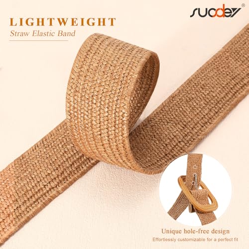 SUOSDEY Women Straw Woven Elastic Stretch Waist Belt for Jeans Boho Briaded Belts for Dresses4