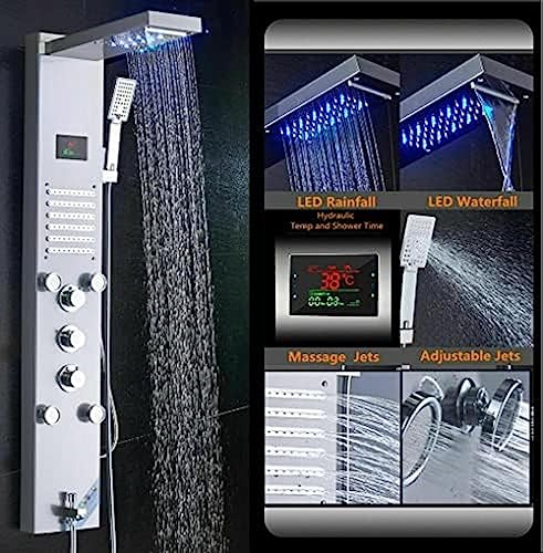 Sistema de ducha, panel de ducha LED de acero inoxidable, torre de lluvia, sistema de boquillas de masaje de cascada, columna de ducha mezcladora - Negro 9001, Níquel cepillado 8013 (Negro 8011) (Níquel cepillado 8004) miniatura 2