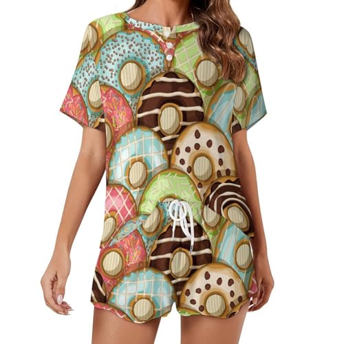 Pyjama donuts femme ensemble pyjama manches courtes vêtements de nuit ete sleepwear doux