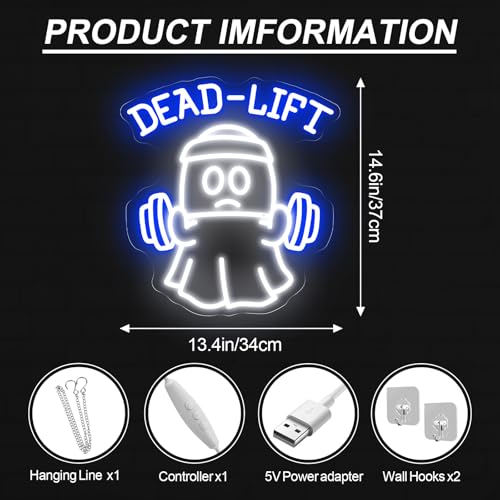 Image of Ghost Dead Lift Neon Sign Funny GYM Room LED Light Home Gym Wall Decoration | Ghost Light Dumbbell Neon Sign Funny Weightlifting Gym Neon Led Light 14.6 inchx13.4 inch