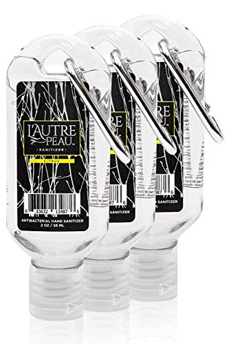 Travel Hand Sanitizer Gel with Aloe Vera & Vitamin E Made by L’AUTRE PEAU – Citrus Scented Alcohol Based Liquid Instant Hand Cleaner Pocket Sanitizer with Carabiner Clip (2oz 3 Pack)