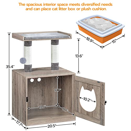 Hoobro Litter Box Enclosure With Cat Tree Tower, Litter Box Furniture Hidden With Cute Entrance, Private Washroom With Sisal Scratching Posts, Cat Head Door And Large Platform, Greige Bg11Mw03 #TOP4