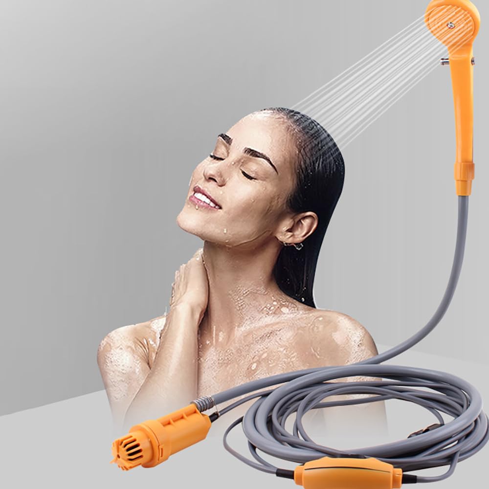 Riloer Kit doccia portatile da esterno, docce da campeggio portatili 12V con pompa dell'acqua, cavo da 5 metri con presa accendisigari, max 7 litri di acqua al minuto compatto