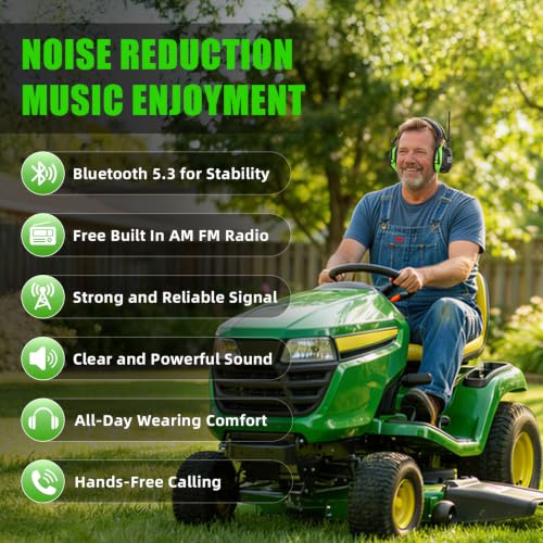 Image of Gardtech Bluetooth 5.3 AM /FM Radio Hearing Protection,29dB SNR Safety Earmuffs (No Battery),Digital Display Noise Cancelling Headphones for Mowing, Workshops and Snowblowing Green