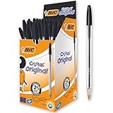 BIC Cristal Original, Penne Nere a Sfera, Punta Media, 1 mm, Confezione 50 Penne, Fornitura per Cancelleria Scuola e Ufficio