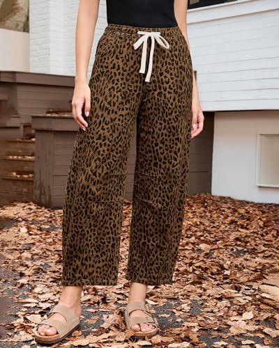 GRAPENT Barrel Jeans for Women Trendy High Waisted Pull On Wide Leg Cropped Leopard Cheetah Print Stretchy Denim Pants2