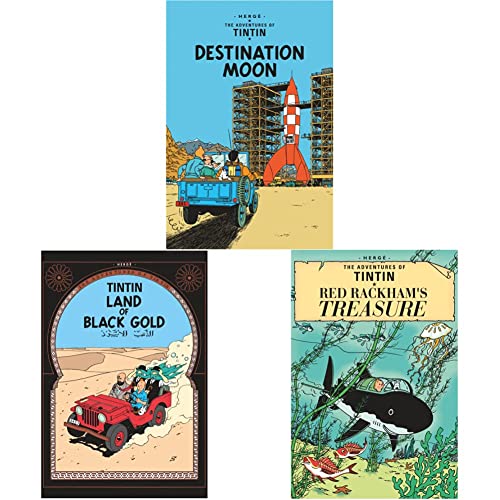 Destination Moon (Tintin)+Red Rackham's Treasure (Tintin)+Land of Black Gold (Tintin)(set of 3 books)