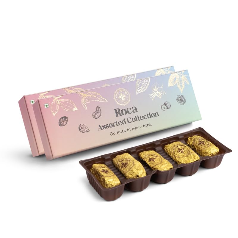 Image of Cacao Springs Assorted Roca Chocolates Combo (Almond,Cashew,Pista,Rose & Hazelnut), Premium Choco & Nut Delicacy Treats, Premium Gift Box For Christmas Gifts, 5 Pieces In Each Box-2 Boxes -120 Grams