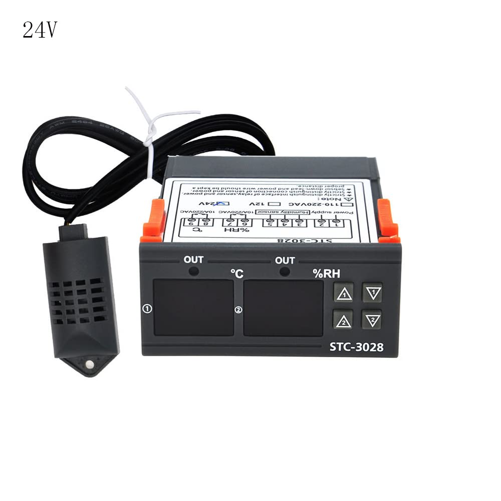 STC-3028 AC 220V DC 12V 24V Dual Digital Thermostat Temperature Humidity Controller Thermometer Hygrometer Incubator Controller (110-220V)