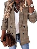 Women's Casual Open Front Lapel Check Plaid Blazer Jacket Loose Buttons Work Office Blazer Suit