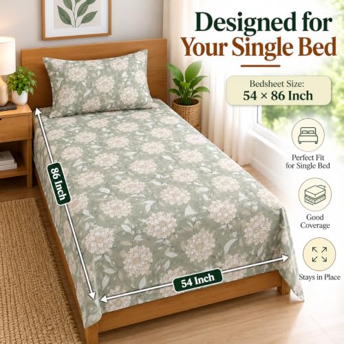 Image of Cottington Lane Cotton Single Bedsheet 68x90 Inch, Blossom Serenity