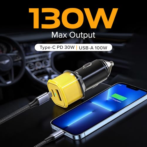 Image of Stellar Drive Fast Car Charger with Dual Output | Max output-130W | Dual Port USB-A 100W + Type-C PD 30W | Smart Safety Chip | Compatible with All Smartphones, iPad, Tablets, MacBooks - XC-36