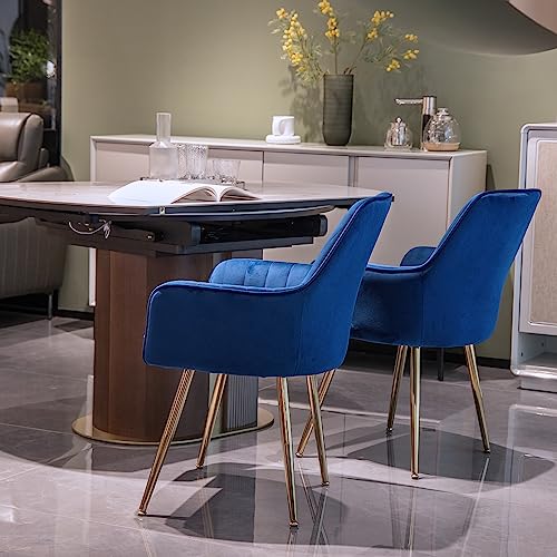 Image of Velvet Dining Chair Set of 2 - Modern Mid-Back Accent Chair with Gold Plating Legs - Upholstered Living Room Chair