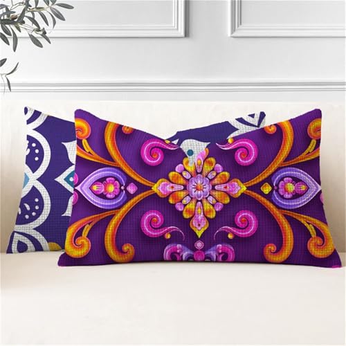 Fundas Cojines Púrpura Cojines Rectangulares Grandes 60x80, Cojin Exterior Impermeable Mandala Fundas Almohada, Doble Cara Funda Cojin in Lino para Sofa Jardín Banco Coche Terraza Cama, 2 Piezas J2-18