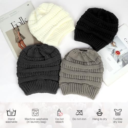 Nahaufnahme des verstärkten Zopflochs in der AUYAO Wintermütze - Detailansicht von AUYAO Pony Strickmütze Test 2026 –...