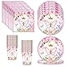 YGCHEN Farfalla Stoviglie Compleanno Decorazioni Rosa Stoviglie USA e Getta Include Tazze Piatti Tovaglioli Stoviglie di Feste Set per 12 Bambini (36 Pezzi)