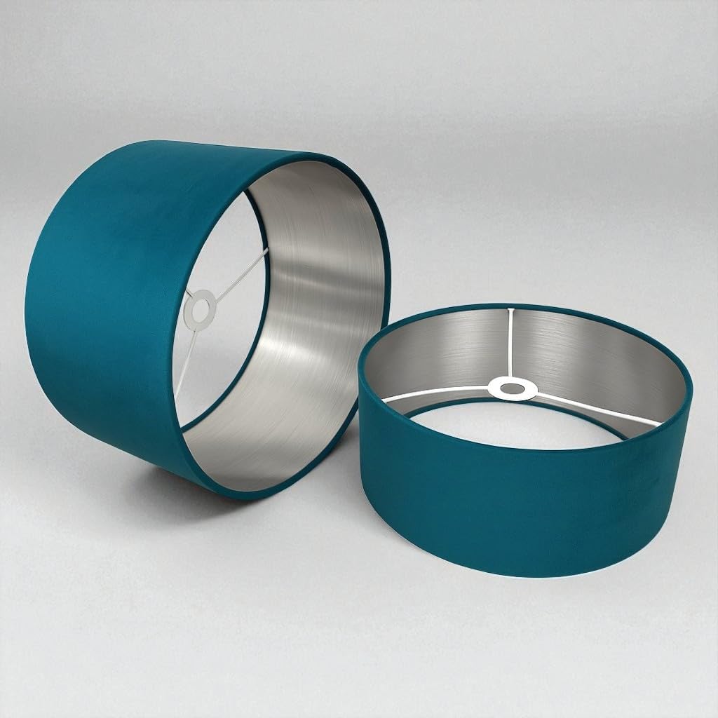 Plush Velvet Lampshade for Ceiling Shade, Table, Floor Lampshade with Brushed Silver Lining Handmade in The UK. (Teal, Diameter 30 x 24cm Height) โ image 1