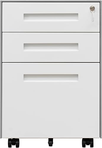 Vista 26 de Archivador móvil de 3 cajones con cerradura, archivador de almacenamiento de oficina para tamaño legal/carta, archivador de metal premontado debajo