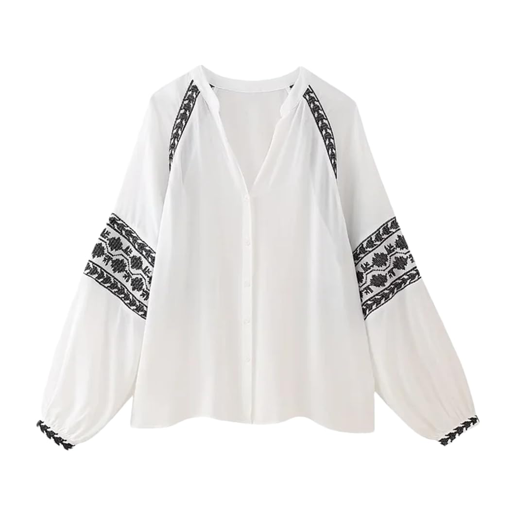 Chemisier à manches longues avec broderie brodée pour femme