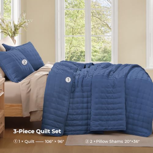 Image of Litanika King Quilt Bedding Set, 3 Pieces Blue Bedspreads & Coverlets Set | Cloud-like Soft, Breathable, lightweight, All-Season, Multi-Scenario, Machine Washable