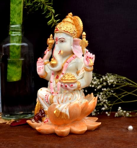 Image of Handcrafted Marble Ganesh Ji Big Size Statue Ganpati Ji god Idol for Temple & Home Decor God Idol Ganpati Ji for Decoration & Showpiece Religious Decor, Multicolor