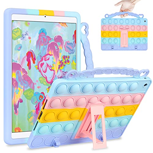 Aemotoy Pop iPad Case for iPad 5th / 6th Generation (2017/2018) 9.7 Inch Kids Stylish Fidget Bubbles Soft Release Stress Shockproof Silicone Tablet Cover with Pencil Holder Hand Strap Kickstand