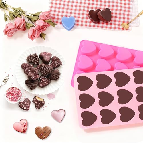 Image of Heart-Shaped Silicone Chocolate Molds - Set of 2, Perfect for Mother's Day, Non-Stick Candy Heart Molds for Baking, Candy, Gummy, Cake, Jelly, Pudding, Handmade Soap Mould