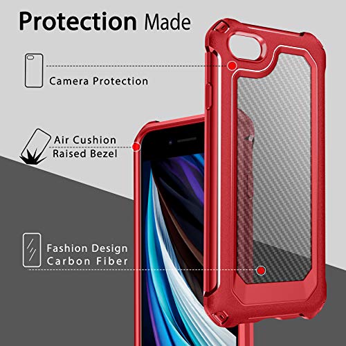 Supbec Iphone Se Case, Iphone 8 Case, Iphone 7 Case, Carbon Fiber Shockproof Protective Cover With Screen Protector X2 [Scratch Resistant] [Military Grade Protection], Iphone Se 2022 Case, 4.7", Red #TOP3
