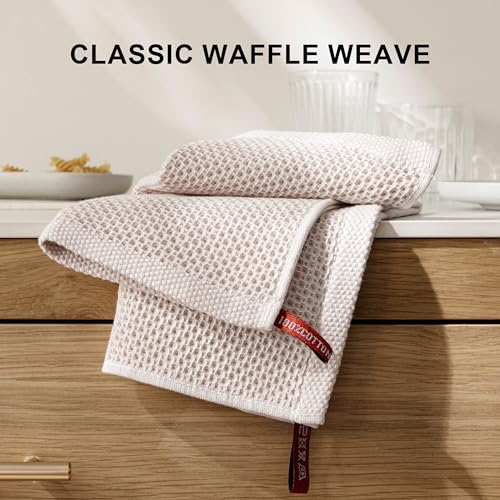 Image of joybest Cotton Kitchen Dish Cloths, 8-Pack Waffle Weave Ultra Soft Absorbent Dish Towels Washcloths Quick Drying Dish Rags, 12x12 Inches, Beige