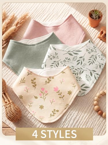 Image of 4 Pcs Baby Bandana Bib Cute Baby Nursery Decor Cotton Newborn Infant Feeding Drool Bib for Drooling and Teething Girl Boy