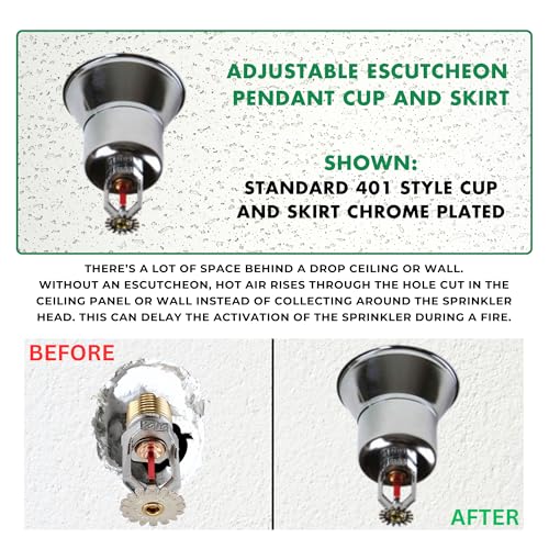 Fire Sprinkler Escutcheon Skirt, FLUSH Escutcheon Pendant Skirt White, Works with Standard 401 Style Cup, Short Cup, and Retrofit 2 Piece Cup, Fire Sprinkler Skirt