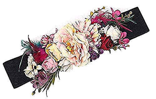 Ulalaza Cinturón Nupcial de Boda Elástico Ensanchado Con Flores Artificiales Para Mujeres