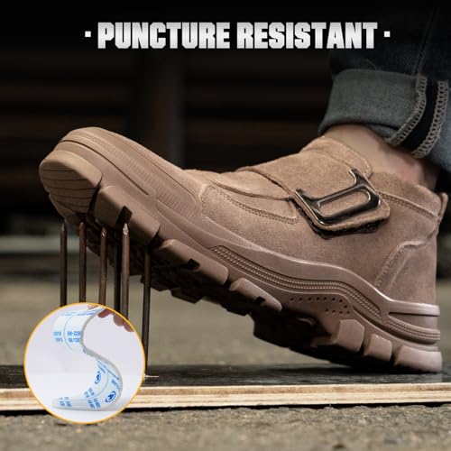 Image of Hogent Welding Work Boots for Men Slip on Steel Toe Shoes for Men Soft Comfortable Safety Boots Mens Work Boots Indestructible Puncture Proof Construction Boots for Men Safety Toe Footwear for Welder