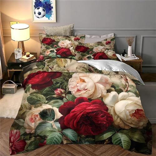 Housse de couette 200x200 roses vintage microfibre lit double 3D - 6