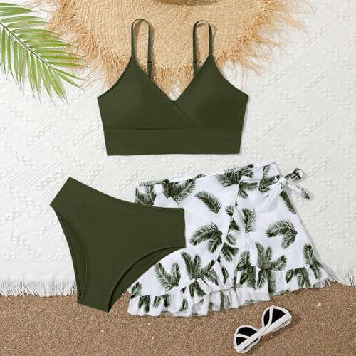 Girls Swimsuits 3 Piece Bathing Suit Allover Printed Criss Cross Bikini Sets with Cover Up Skirt Beach Swimwear4
