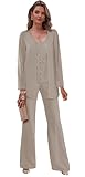 3 Pieces Beaded Mother of The Pant Suits for Wedding with Jacket Chiffon Pantsuits for Women Dressy