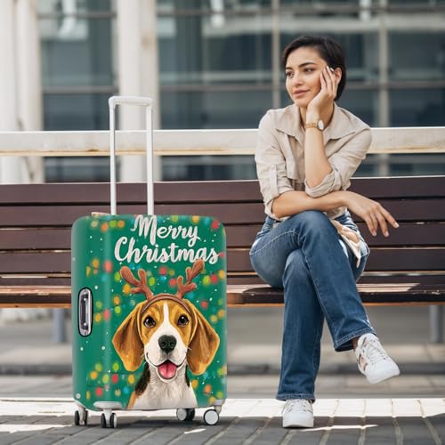 Image of Christmas Dog Luggage Cover - Cute Reindeer Puppy Suitcase Cover Protector, Stretchable Waterproof Travel Sleeve,L