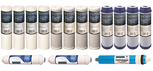 5 Stage BLUONICS Reverse Osmosis Replacement Filters with 50 GPD NSF Certified Membrane 15 pcs Standard Size RO Cartridges