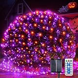 WBao Solar Halloween Lights Outdoor 200LED 8.4ft x 5.2ft Orange Purple Halloween Net Lights with Remote