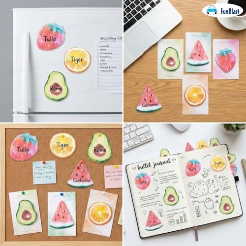 Image of FunBlast Fruit Design Sticky Notes, 4 Sheets - 120 Sticky Notes | Sticky Pad for Study, Point It Marker Stationery Items, Self-Adhesive Memo Pad, Planners and Memo Sticker