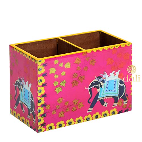 Image of DULI Multipurpose Engineered Wood Stand, Cutlery Holder, Table Organizer with 2 Sections, Elephant Pink, Medium