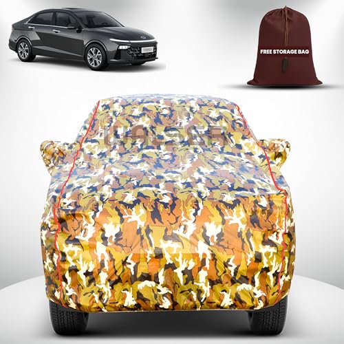 Image of Walser Waterproof Car Cover for Hyundai Fluidic Verna 4S | All-Weather Full Car Body Protection | with Mirror & Antenna Pocket | Dustproof, Windproof & Anti-Scratch Lining, Camouflage