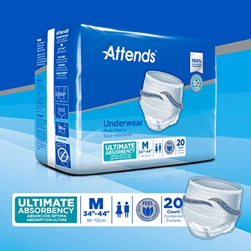 Attends Underwear For Adult Incontinence Care With Quick-Dry Channels, Ultimate Absorbency, Unisex, Medium, 20 Count (X4) #TOP2