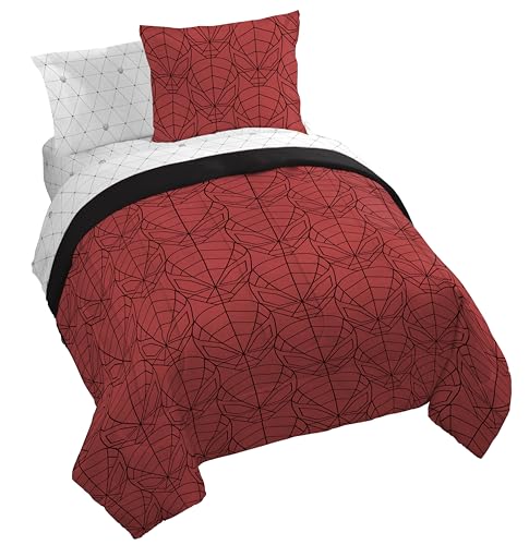 Image of Marvel Spiderman Queen Comforter Set 7 Piece Bedding for Boys, Red