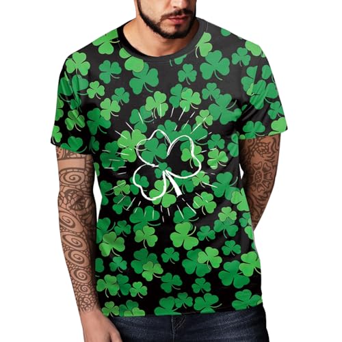 Image of Eciodci Men's St Patricks Day T-Shirts Novelty 3D Printed Shamrock Tuxedo Tees Shirt Clover Leaves Casual Short Sleeve Shirts