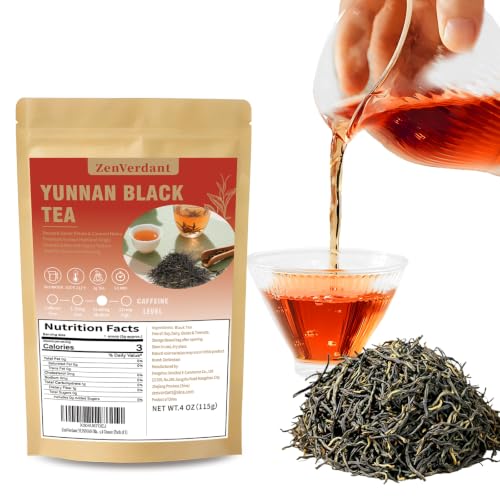 ZenVerdant Yunnan Dianhong Black Tea, Malty &amp; Honey-Sweet Flavor, 4oz